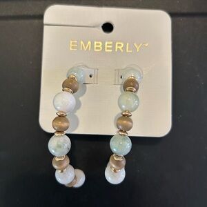Emberly Blue and Brown Beaded Hoop Earrings